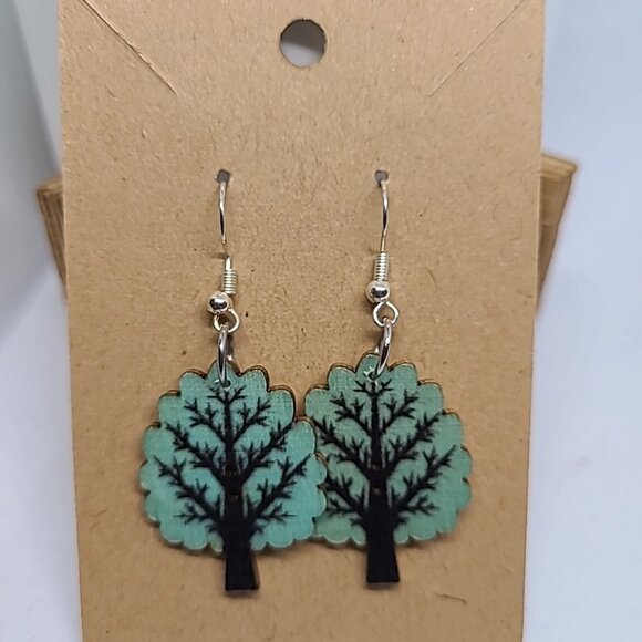Handcrafted Sky-Blue‎ Tree Dangle Earrings NEW 2" Lightweight Lobe Area Fall - Picture 1 of 4
